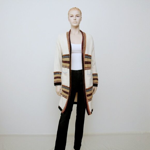 Janice Fair Isle Knit Striped Knee Length Cardigan Multicolors Women One Size - Picture 4 of 16